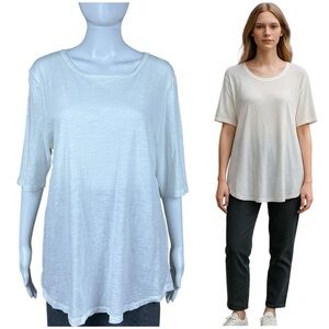 Eileen Fisher 100% Organic Cotton Short Sleeve Round Neck T-Shirt Top Large Boxy